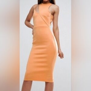 ASOS Asymmetrical Cut-Out Midi Dress in Apricot – Size 8
